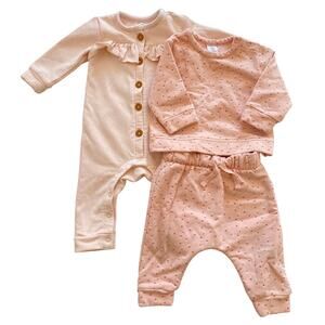 Nordstrom Baby Girl Bundle Pink Ruffle Floral Cozy Button Sweatshirt Outfits 6m